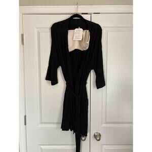 Cozy Earth Kimono Robe Womens Large Black Bamboo Blend Stretch Loungewear W/ Bag